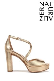 Złoty - Czarne sandały na obcasie Naturalizer Melody z paskiem na kostce (N59154) | 885 zł
