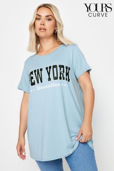 Yours Curve Blue 'New York' Slogan T-Shirt (N59297) | €36