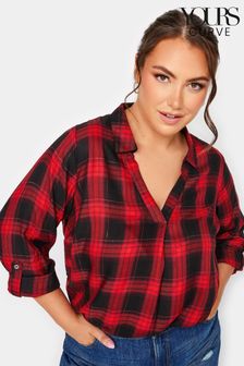 Yours Curve Red Overhead Check Shirt (N59305) | OMR13