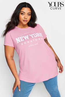 Yours Curve Pink 'New York' Slogan T-Shirt (N59322) | 1,373 UAH
