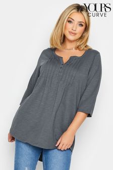 Yours Curve Grey Pintuck Henley Top (N59331) | AED53