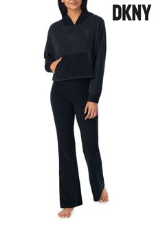 DKNY 'Endless Possibilities' Long Sleeve Cropped Black Hoodie & Jogger Lounge Pyjama Set (N59346) | 152 €