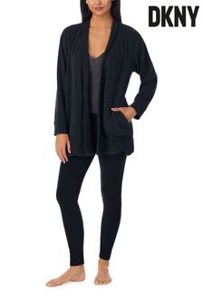 DKNY 'Endless Possibilities' Long Sleeve Fleece Cardigan and Leggings Lounge Black Pyjama Set (N59348) | €63
