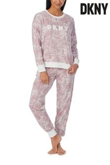 DKNY Pink Fashion Signature Long Sleeve Top and Joggers Pyjamas Set (N59351) | ₪ 477
