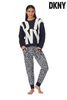 DKNY Cozy Vibes Long Sleeve Top & Jogger Lounge Pyjama Black Set (N59353) | €97
