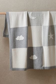 The White Company Moon Star & Cloud Patchwork White Blanket (N59410) | AED233