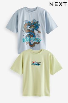 Blue/Green Japanese Graphic Short Sleeve T-Shirts 2 Pack (3-16yrs) (N59462) | kr213 - kr304