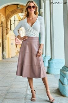 Sosandar Pink Leather Look Panelled A Line Midi Skirt (N59515) | 75 €