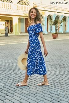Sosandar Blue Bardot Dress (N59568) | kr1,026