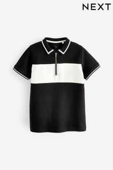 Black/White Colourblock Short Sleeve Polo Shirt (3-16yrs) (N59603) | KRW25,600 - KRW36,300