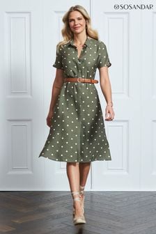 Sosandar Green Spot Print Short Sleeve Tie Waist Shirt Dress (N59691) | SGD 153
