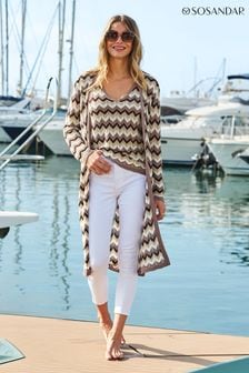 Sosandar Brown Chevron Print Longline Cardigan (N59734) | $93