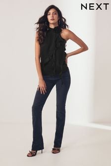 Corsage Neck Ruffle Front Detail Sleeveless Blouse