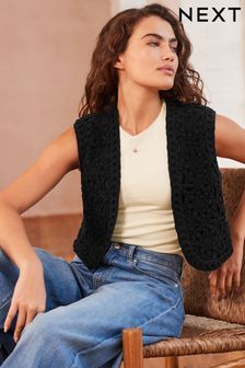 Black Cornelli Craft Sleeveless Cropped Waistcoat (N59804) | $68