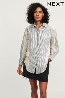 Brown/Stone Long Sleeve Spliced Stripe Shirt (N59812) | HK$306