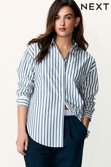 Navy and White Stripe Oversized Cotton Shirt (N59815) | KRW66,000