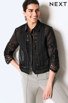 Black Lace Insert 3/4 Sleeve Shirt (N59818) | €53