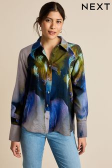 Blue Smudge Blur Print Button Through Shirt With Hardwear Buttons (N59826) | TRY 732