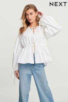 Bianco - Blusa a strati in popeline con laccetti (N59828) | €46