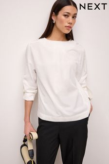 White Linen Blend Long Sleeve Blouse (N59855) | ₪ 87
