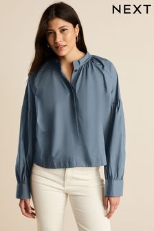 כחול כהה - חולצה עם שרוולים ארוכים מכותנה דגם Poplin (N59858) | ‏87 ‏₪