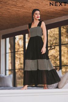 Black Crochet Detail Tiered Maxi Dress (N59896) | $85