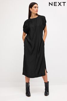 Črna - Srednje dolga obleka v barvi majice s kratkimi rokavi (N59897) | €28