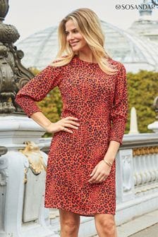 Sosandar Red Animal Print Shirred Sleeve Shift Dress (N59938) | 57 €