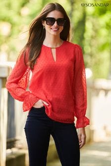 Sosandar Red Dobby Blouse With Gold Tab Detail (N59944) | AED272