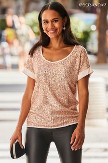 Sosandar Gold Chrome Sequin Front Relaxed T-Shirt (N60107) | AED250
