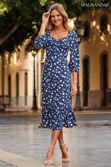 Sosandar Blue Sweetheart Puff Sleeve Dress (N60213) | OMR41