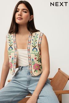 Ecru Floral Embroidered Waistcoat