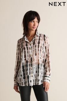 Ecru Tie Dye Sheer Long Sleeve Shirt (N60332) | $42