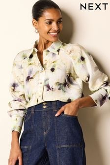 Ecru Floral Button Through Shirt With Hardwear Buttons (N60335) | $58