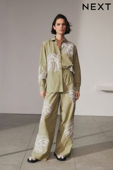 Khaki Green - Embroidered Palm Print Trousers (N60391) | kr950