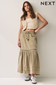 Crochet Insert Tiered Maxi Skirt