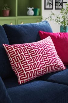 Fuchsia Pink 40 x 59cm Geometric Flock Large Oblong Cushion