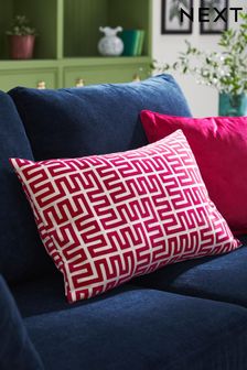 Fuchsia Pink 40 x 59cm Geometric Flock Large Oblong Cushion