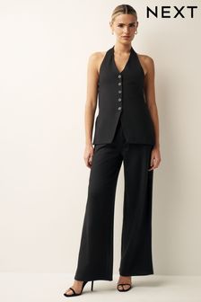 Black Tailored Jersey Wide Leg Trousers (N60480) | $55