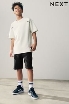 White/Black Subscribe Graphic Top and Shorts Set (3-16yrs) (N60482) | ￥2,950 - ￥4,340