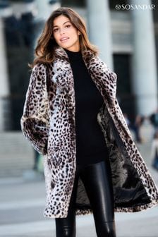 Sosandar Brown Cheetah Print Faux Fur Coat (N60508) | €194