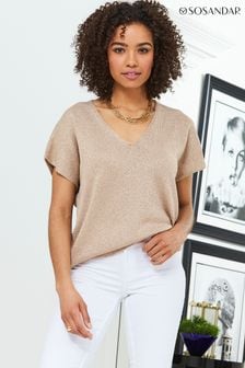 Sosandar Gold Metallic Short Sleeve Knitted Top (N60580) | €60