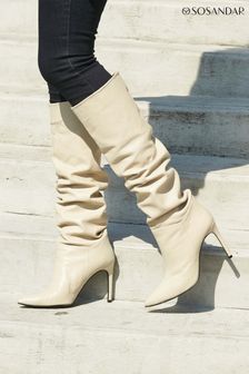 Кремовый белый - Кожаные высокие сапоги на каблуке-шпильке Sosandar Belle (N60590) | €205