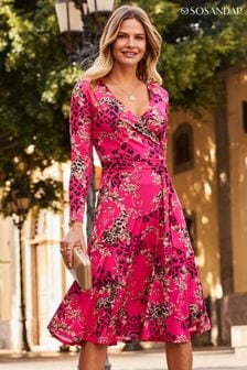 Sosandar Pink Long Sleeve Wrap Knee Lenght Dress (N60811) | 371 QAR