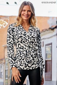 Sosandar White Leopard Wrap Tie Side Shirt (N60824) | €67
