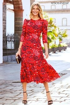 Sosandar Red Bust Seam Fit And Flare Dress (N60829) | kr1,026