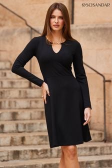 Sosandar Black Chain Keyhole Fit And Flare Dress (N60842) | AED399