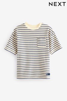 Ecru/Navy Stripe Relax Fit Textured T-Shirt (3-16yrs) (N60933) | $10 - $15