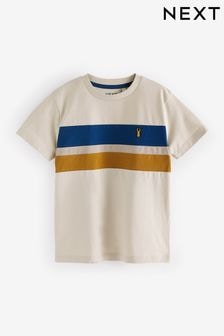 Ecru/Navy/Tan Colourblock Short Sleeve 100% Cotton T-Shirt (3-16yrs) (N60934) | $12 - $17