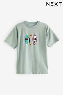Mineral Green Embroidery Washed Short Sleeve T-Shirt (3-16yrs) (N60938) | kr106 - kr152